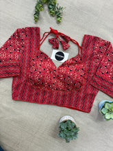Light Mehndi Handloom Khadi Cotton Saree With Ajrakh Print Stitched Blouse